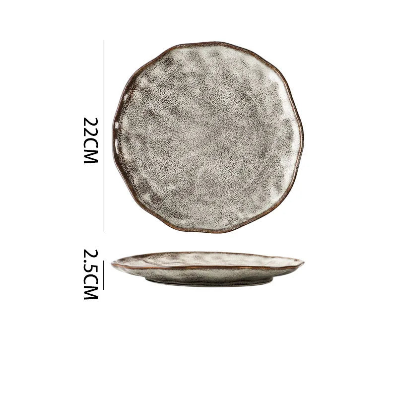 Creative Ceramic Plate Set French Irregular Decor Fruit Salad Dish Modern Hammer Texture Desktop Dinner Set Plates and Dishes