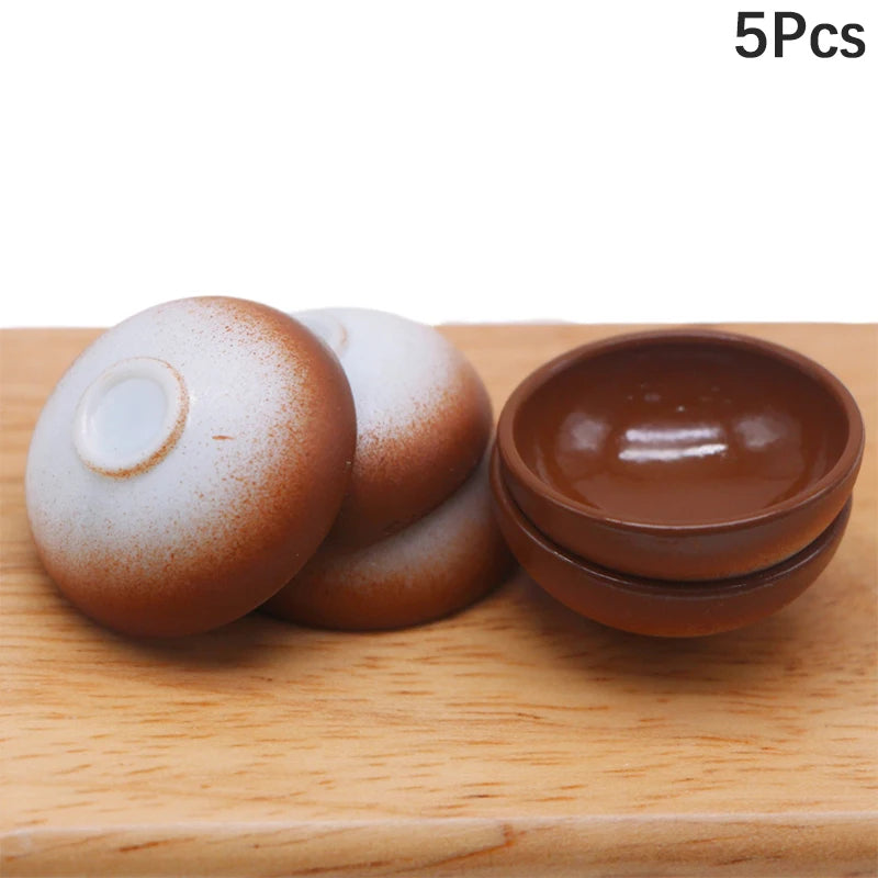 5Pcs 1:12 Dollhouse Miniature Fruit Bowl Salad Bowl Soup Plate Mini Cutlery Kitchen Tableware Decor Toy Doll House Accessories