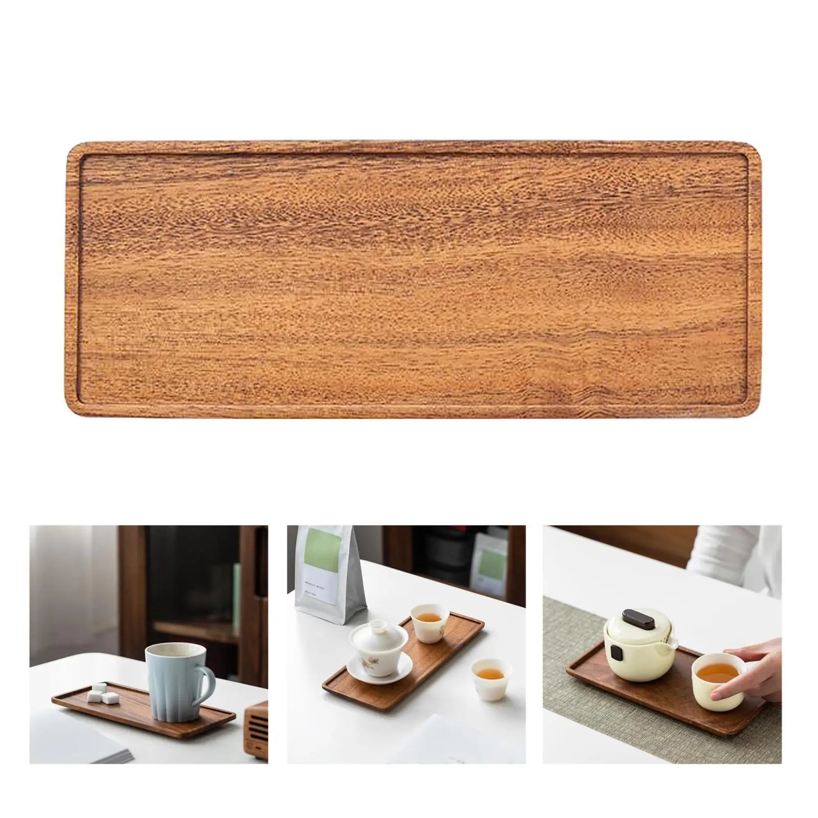 Walnut Rustic Large Serving Tray Rectangle Breakfast Drink Coffee Tea Party