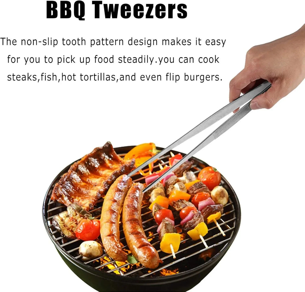 20CM/30CM Home Medical Garden Kitchen BBQ Tool Long Barbecue Food Tong Stainless Steel Straight Tweezer Toothed Tweezer