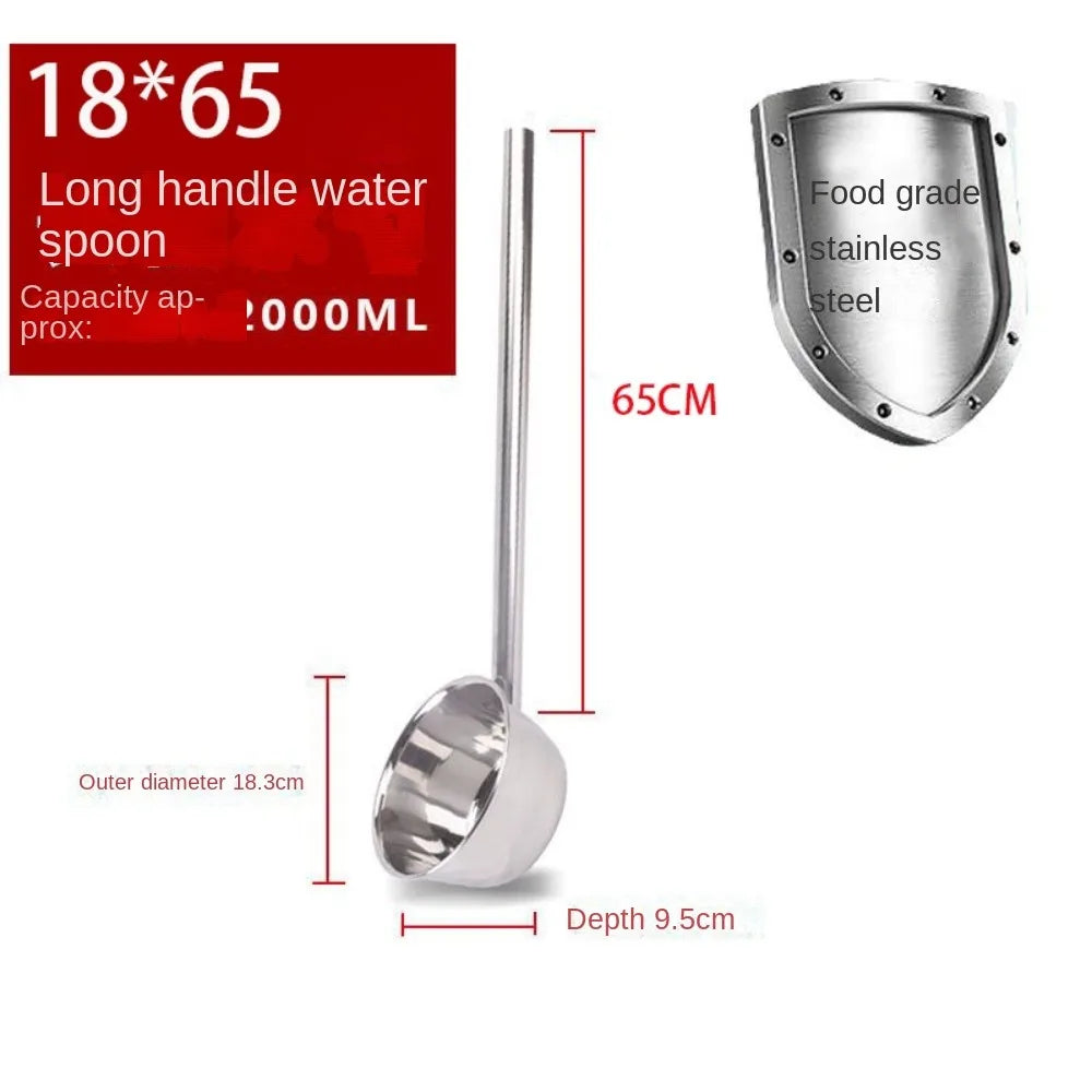 35/45/65cm 304 Food Grade Stainless Steel Ladle Congee Spoon Canteen Restaurant Long Handle Water Spoon Used