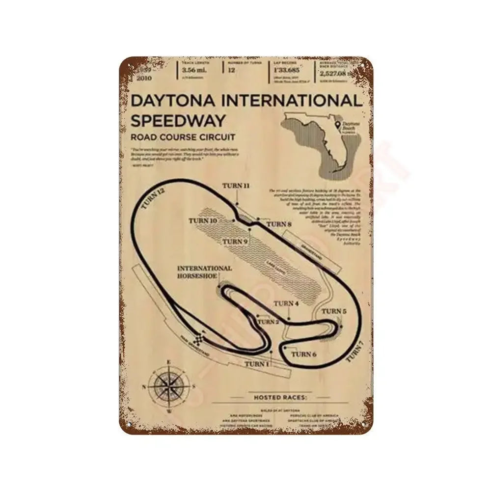 Vintage F1 Formula Racer Poster Metal Tin Sign Plaque Aesthetics Racing Monaco Grand Prix Circuit Track Wall Art Home Room Decor