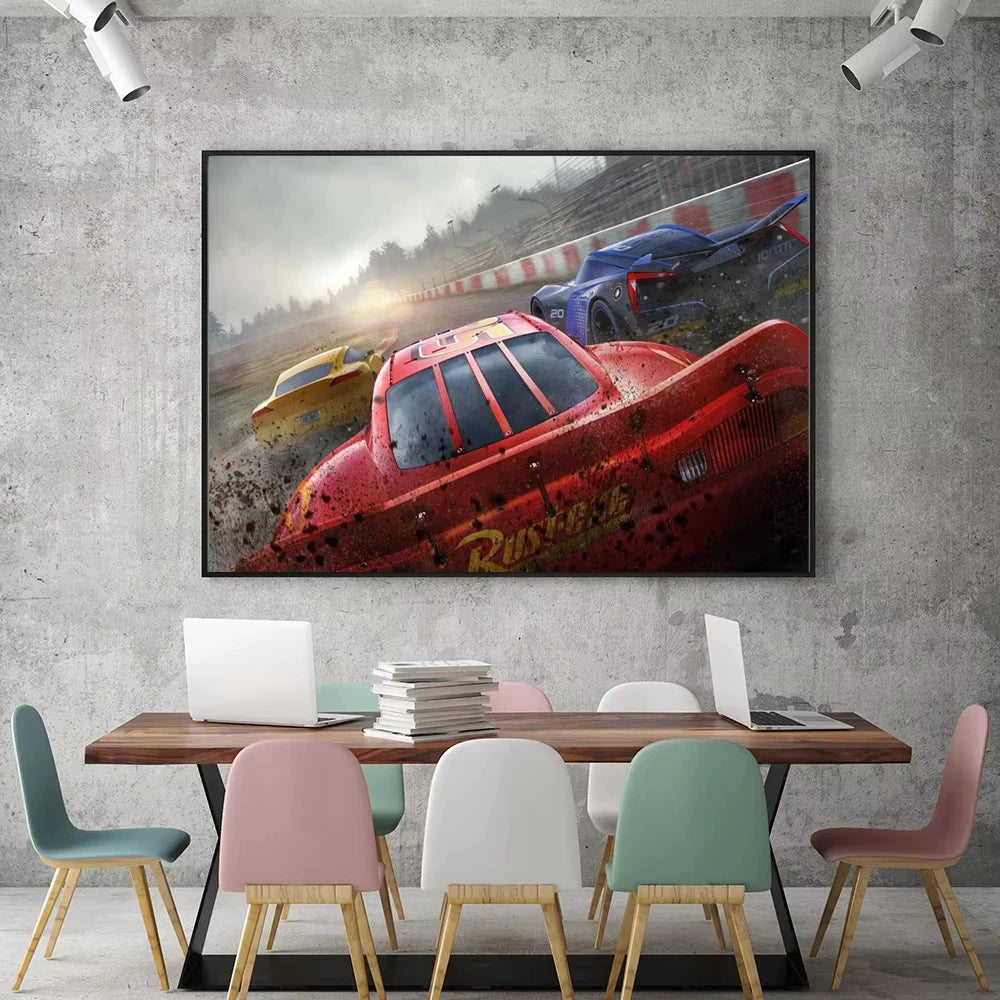 MINISO Kids Cartoon Speed Car Disney Home Living Room Bedroom Decorative Wall Art Anime Posters Mural Wall Art Canvas HD Prints
