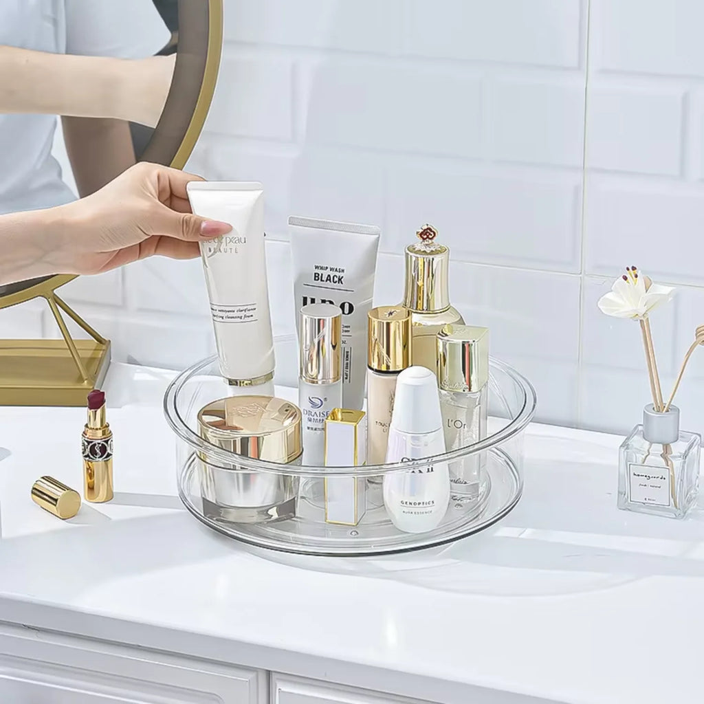 360-degree Rotating Plastic Storage Tray, Cosmetic Storage Box, Makeup Organizer, Storage Basket, Kitchen Organizer, Serving Tra