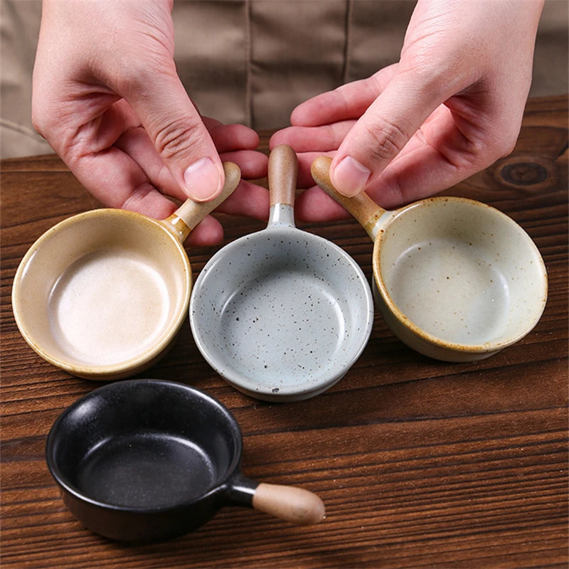 Anti-scald Ceramics Handle Sauce Dish Cute Tableware Soy Vinegar Seasoning Spice Dispenser Cooking Source Container Kitchenware