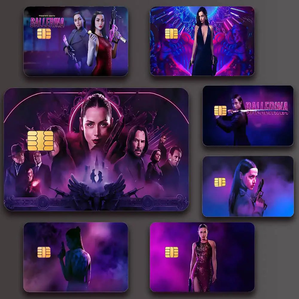 Action Crime MOVIE Ballerina Poster Credit Skin Cover Card Stickers 4PCS Film Bus Pass Front Decoration Bank Debit Waterproof