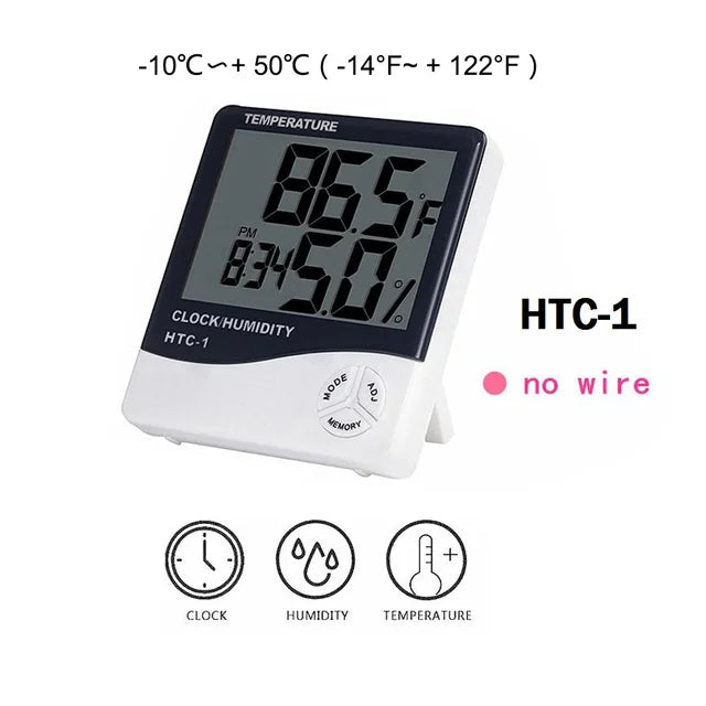 HTC-1 HTC-2 LCD Electronic Digital Temperature Humidity Meter Thermometer Hygrometer Indoor Outdoor Weather Station Clock