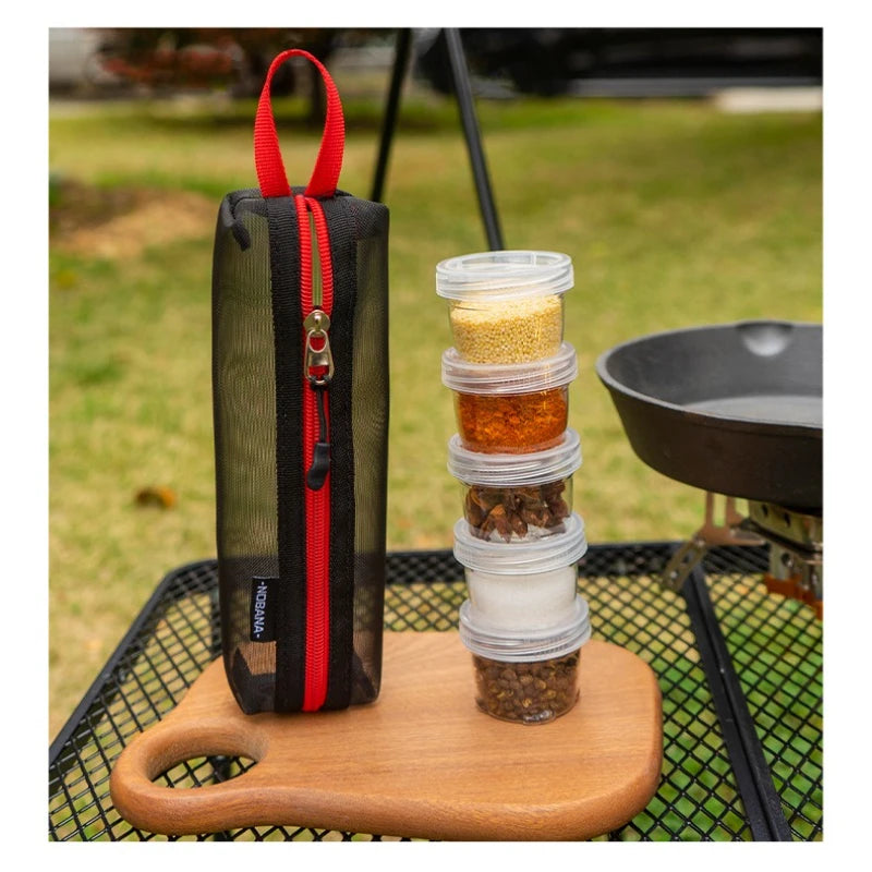 NOBANA Portable Travel Camping Spice Kit Container Bag with 5 Clear Seasoning Bottles Travel Spice Holder Condiment ContainerSet