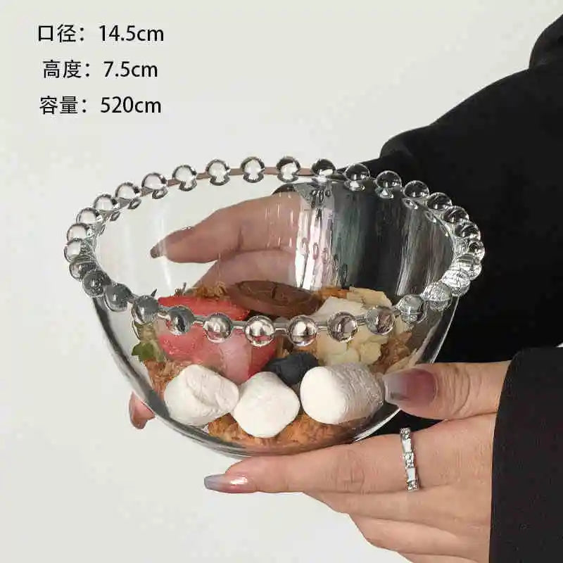 Beaded Edge Glass Bowl Dessert Ice Cream Bowls Home Fruit Salad Bowl Saucer Oatmeal Yogurt Bowl Tableware