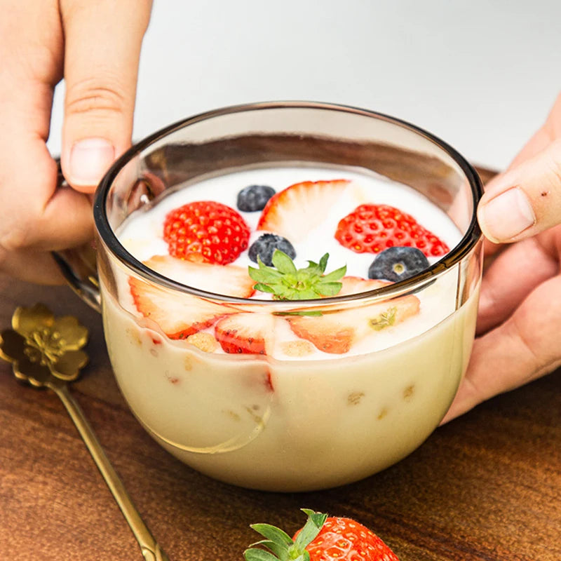 480ml Transparent Creative Glass Coffee Tea Mug Drinks Dessert Breakfast Milk Cup Glass Mugs Handle Drinkware With Cup Lid Spoon