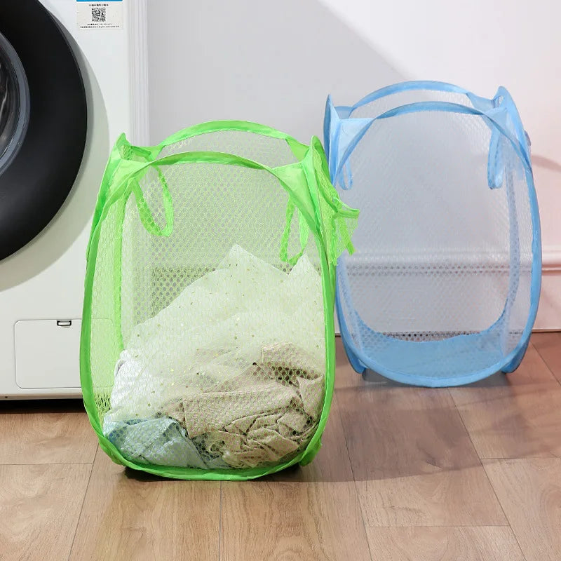 Color Folding Dirty Laundry Sorting Basket Washing Bathroom Cloth Mesh Storage Bag Frame Bucket Laundry Organizers Storage Pouch