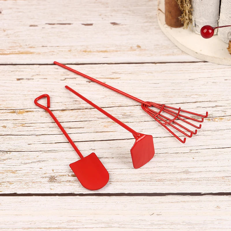 1/12 Dollhouse Simulation Garden Tools Kit Dollhouse Shovel Rake Hoe Cart Farm Tool Ornaments Dolls House Accessories