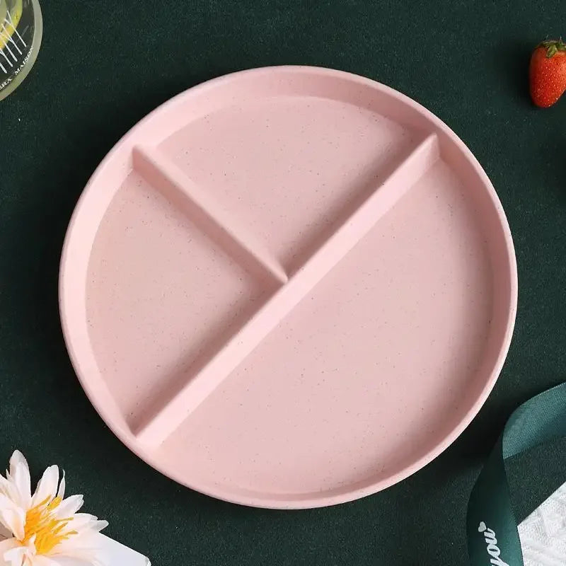 1pc Adult Weight Control Dinner Plate For Restaurant, 8 Colors, 3 Grids Round Plastic Individual Plate, Reusable Healthy Diet An
