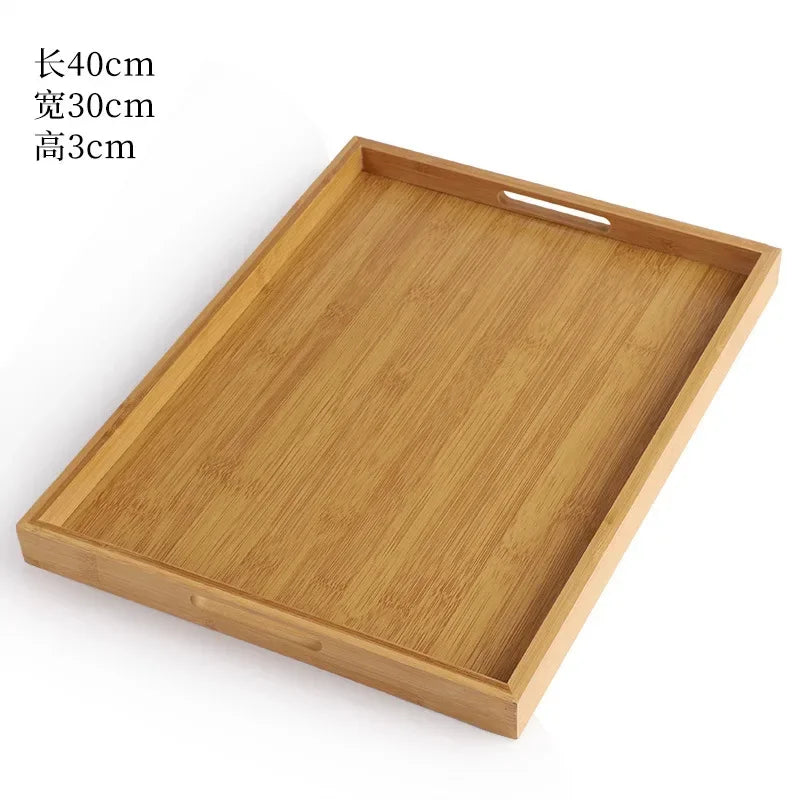 Wooden Bamboo Tray - Rectangular Serving Platter for Home & BBQ | Portable Tray for Bread & Pastries | Eco-Friendly Dining Plate