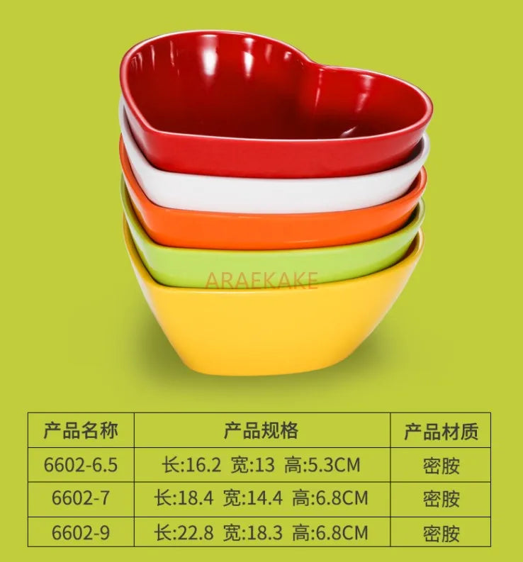 Medium love shaped bowl plastic melamine Dim sum tableware breakfast bowl dessert bowl fruit salad bowl