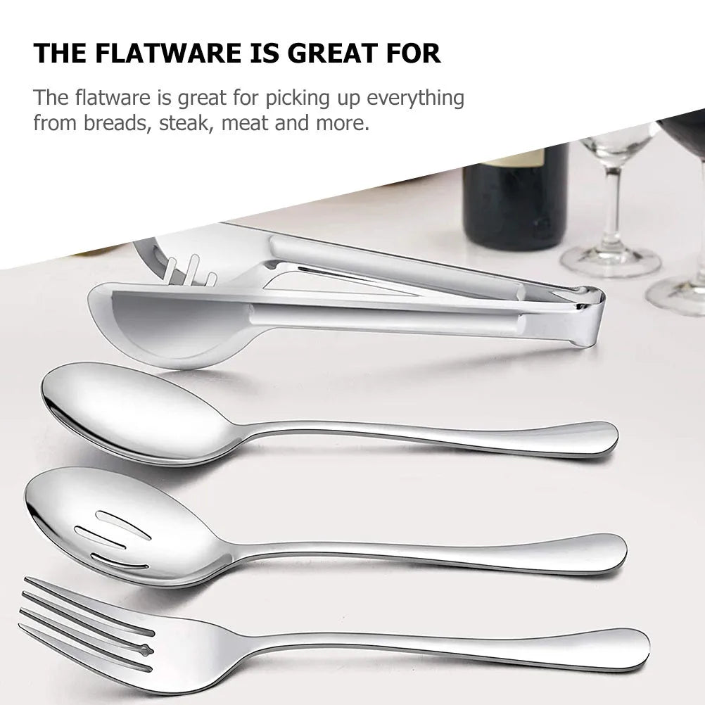 1 set 1 Set Stainless Steel Flatware Set Compact Food Tong Spoon Fork For Outdoor Bbq Restaurant Home Hotel Buffet Party Kitchen