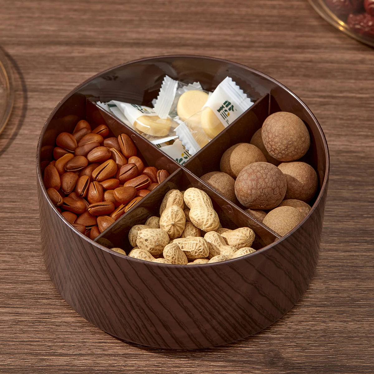 WORTHBUY Round Plastic Food Serving Tray With Lid 1/2/3 Layer Snack Fruit Tray Divided Dried Fruit Candy Storage Box For Kitchen