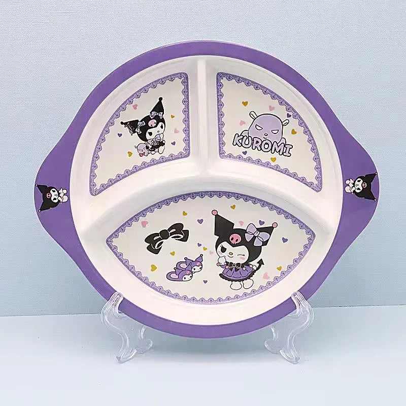 Cute Cartoon Sanrios Kuromi Tableware Bowl Plate Cup Chopsticks Spoon A Set Fashion Imitation Porcelain Tableware Good-Looking