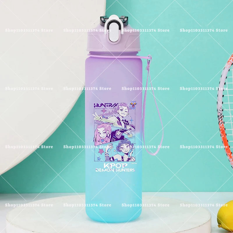 750ml KPop Demon Hunters Girls Boys Outdoor Water Bottles Portable Large Drinking Straw Water Cups Cartoon Sport Office Bottle