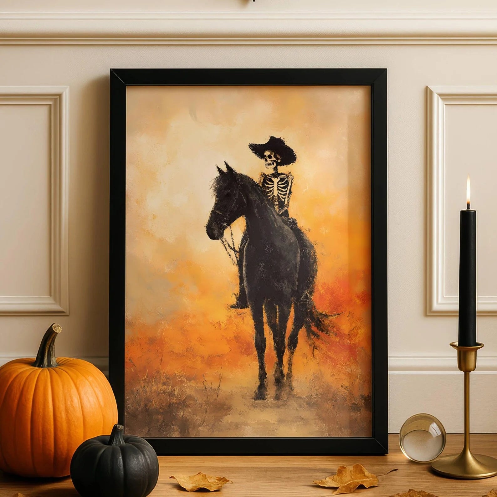 Skeleton Cowboy Illustration Bucking Bronco Print Gothic Wall Decor Horse Poster Quirky Art Western Poster Retro Rodeo Art Cowgi