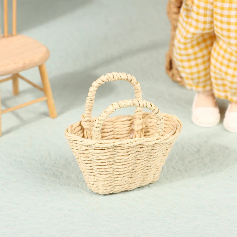 1Pcs Mini 1/12 Cute Dollhouse Rattan Frame Hand-woven Vegetable Food Storage Basket Dolls Miniature Decoration