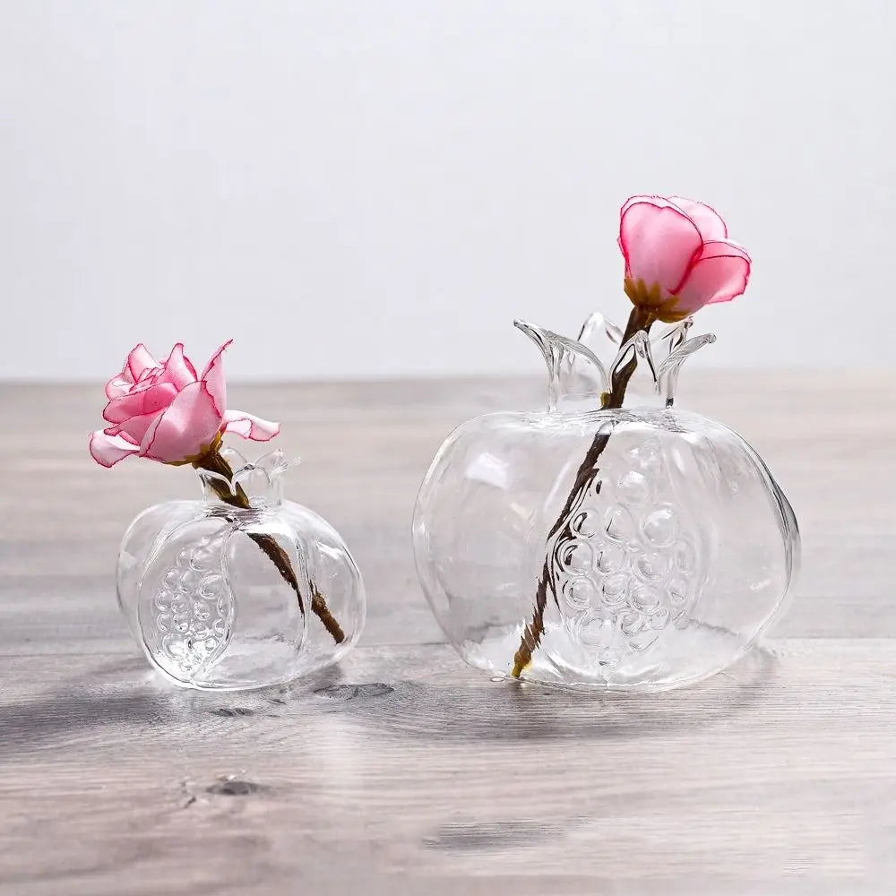 Creative Red Pomegranate Glass Vase Pomegranate Transparent Hydroponic Flower Vase Glass Handmade Fruit Vase Desktop