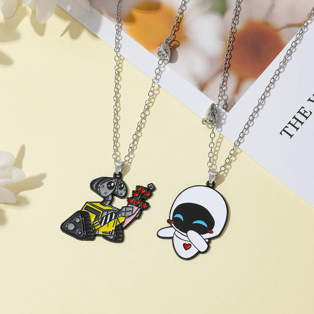 2Pcs Disney Walle & Eve Couple Necklaces Fashion Enamel Jewelry for Men Women Best Friend Pendant Gifts