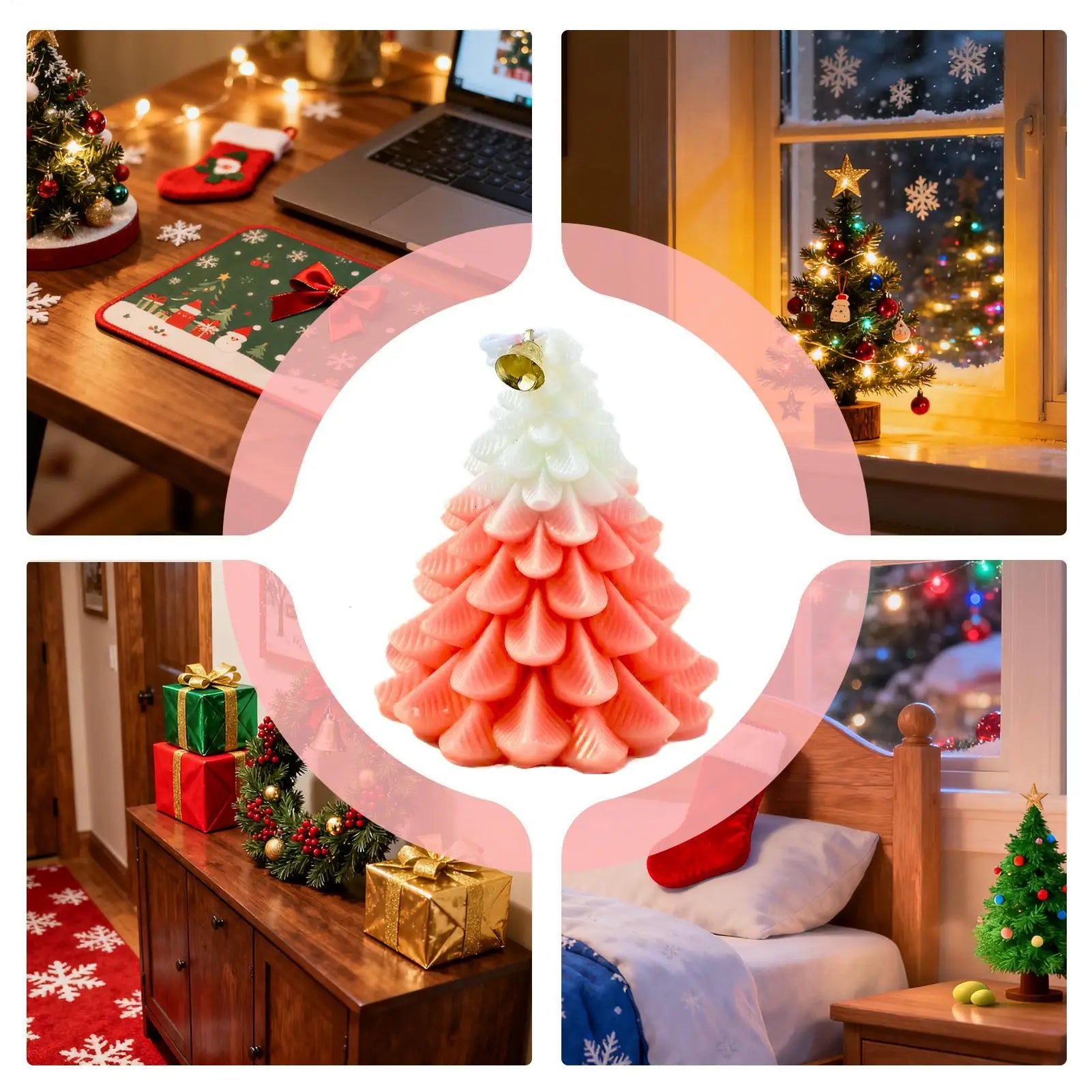 Christmas Candles Tree Shaped Long Lasting Burn Time Decor Winter Candle For Christmas Halloween Party Birthday Holiday Wedding