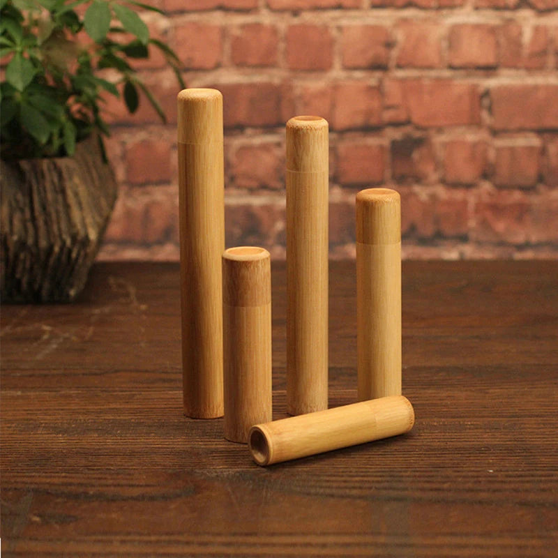 4 size bamboo tube tea box airtight small container spices storage jar with lid