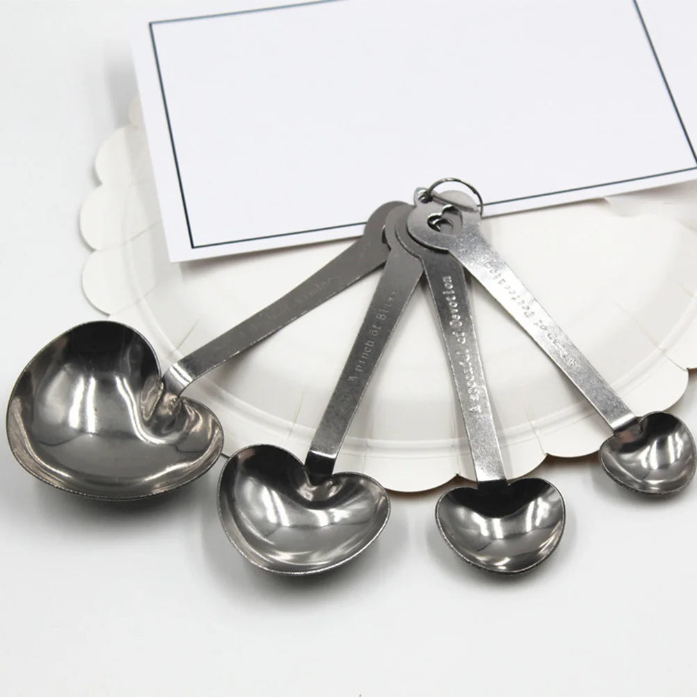 4pcs Stainless Steel Measuring Spoons Set Heart Shape Kitchen Tools For Baking Cooking Powder Spice Storage Stackable Rustproof