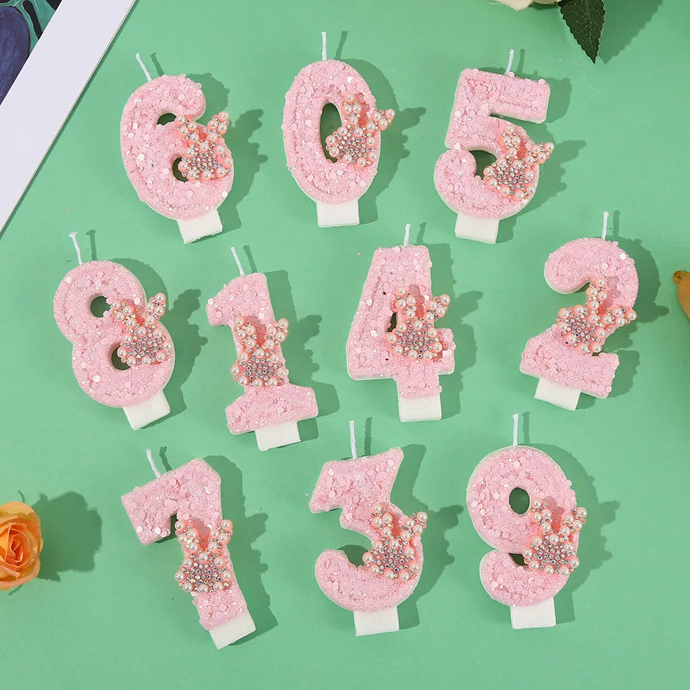 Pearl Hot Diamond Rabbit Ear Cake Candle Creative Handmade DIY Pink Girl Heart Digital Candle Party Wedding Atmosphere Decor