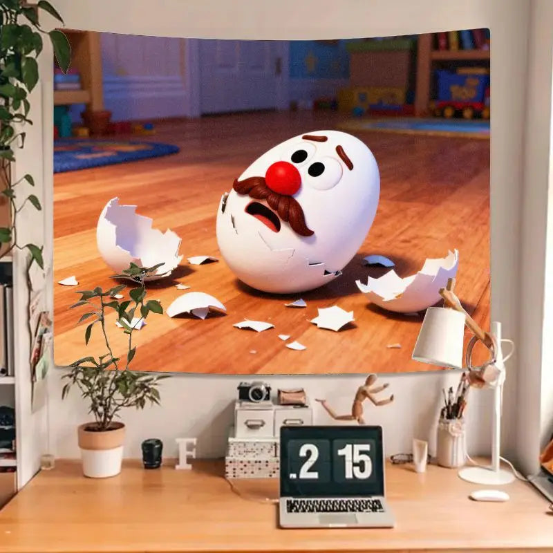 1PC Puss in Boots Humpty Dumpty Funny Cracked Egg Tapestry Modern Polyester Wall Art Living Room Bedroom Dorm Decor Gift for Mov