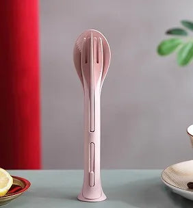 Wheat straw three in one portable children's knife, fork, spoon, family plastic spoon, wheat Western tableware set