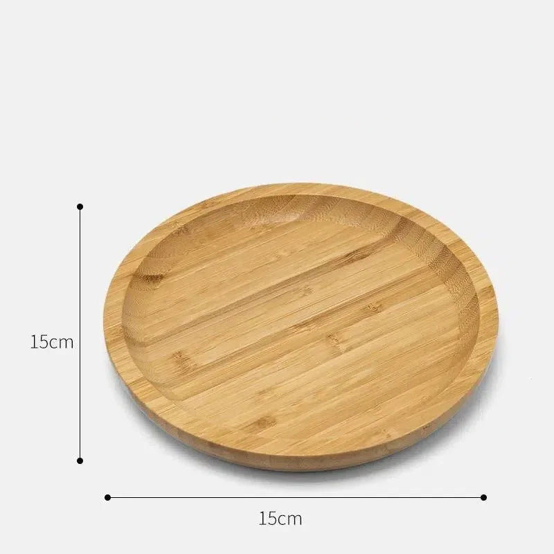 Square and Round Bamboo Storage Tray for Home Use, Tea Coffee Cup Tray Breakfast Dinner Plate Bread Fruit Cake Food Serving Tray