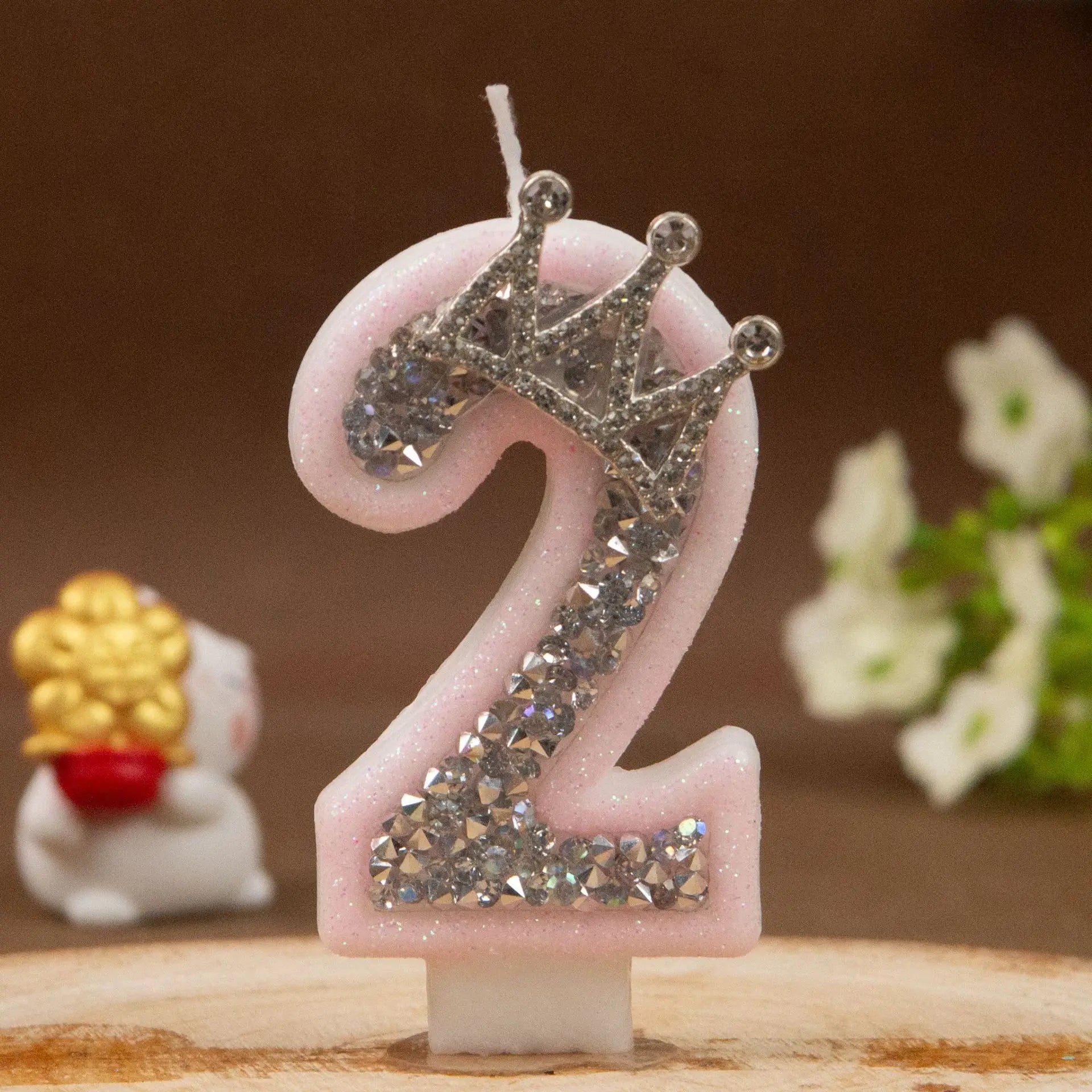 Digital Candles 0-9 Pink Silver Rhinestone Crown Creative Cake Decorative Birthday Candles