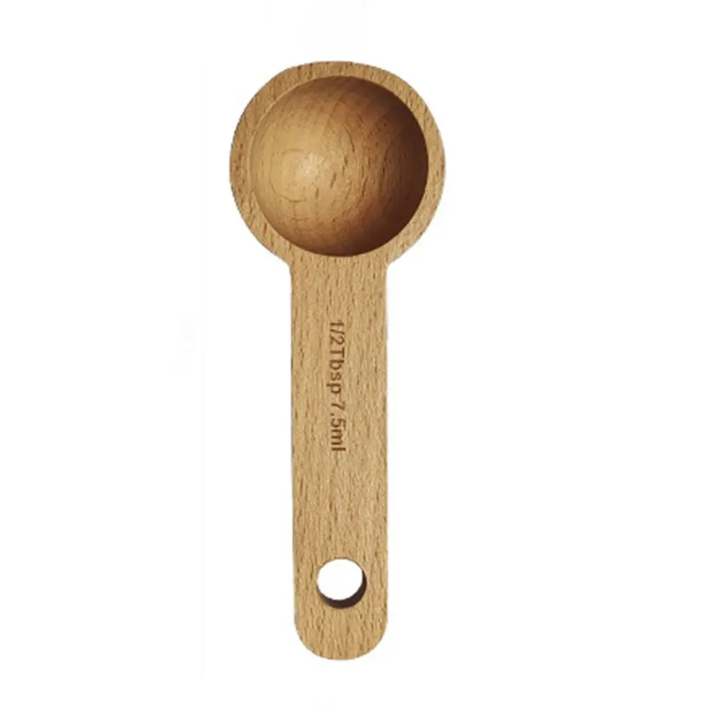 Tablespoon Measuring Spoon Walnut Wooden 7.5/10/15/30/45ml Beech Wooden Spoon Hangable Kitchen Measuring Tools Coffee Bean Spoon