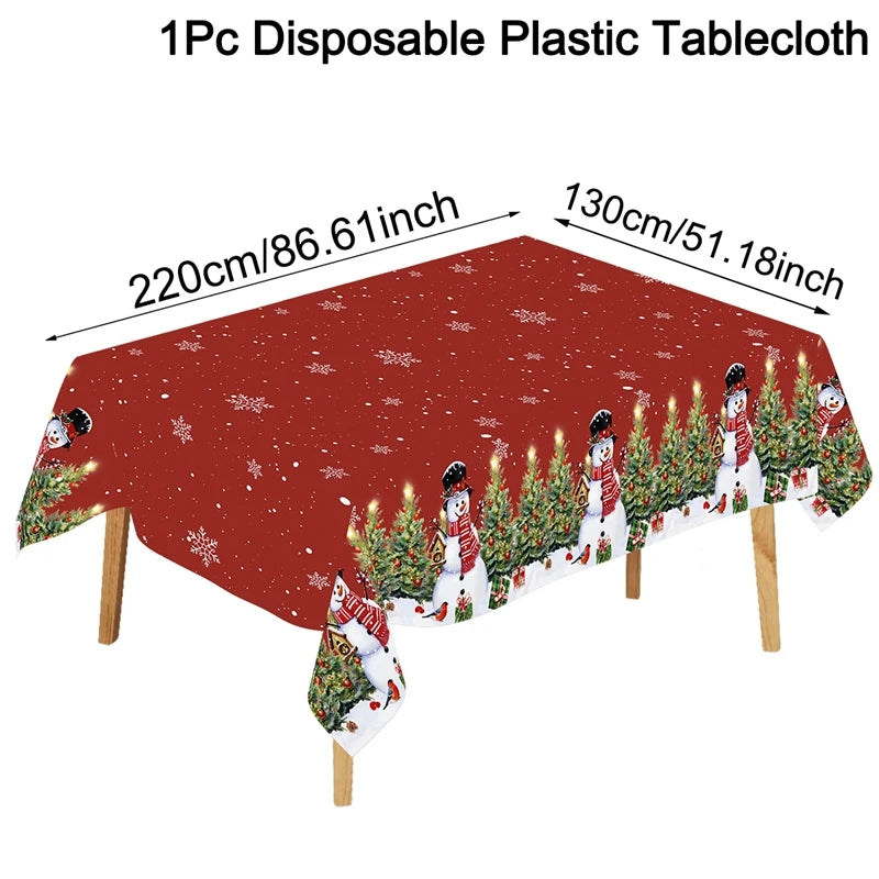 Christmas Santa Claus Tablecloth Plastic Rectangle Table Cover Party Decor for Home Kitchen Dinning Table Navidad Decorations