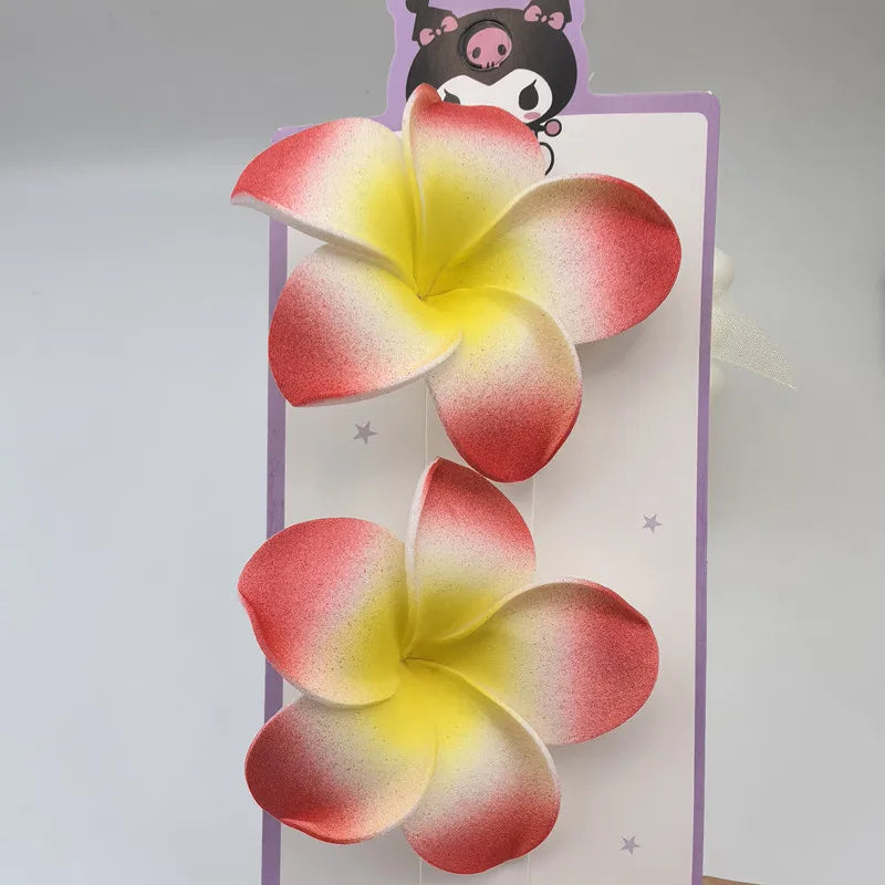 2pcs Artificial Hibiscus Hair Clip EVA Foam Beach Holiday Flower Accessory Seaside Shooting Prop