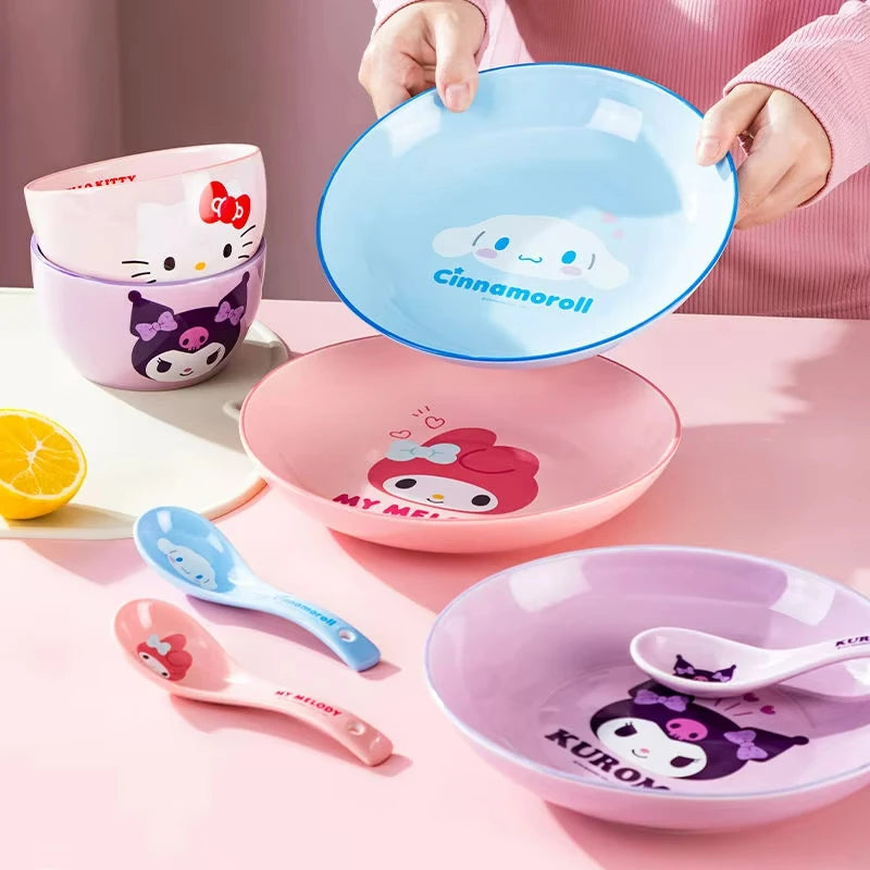 New Ceramic Tableware Bowl  Hello Kitty Y2K Plate Cute Girl Heart Eating Bowl Household Cool Lomi Bowl Chopstick Set Gifts Girls