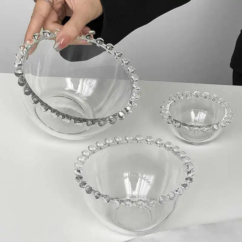 Beaded Edge Glass Bowl Dessert Ice Cream Bowls Home Fruit Salad Bowl Saucer Oatmeal Yogurt Bowl Tableware