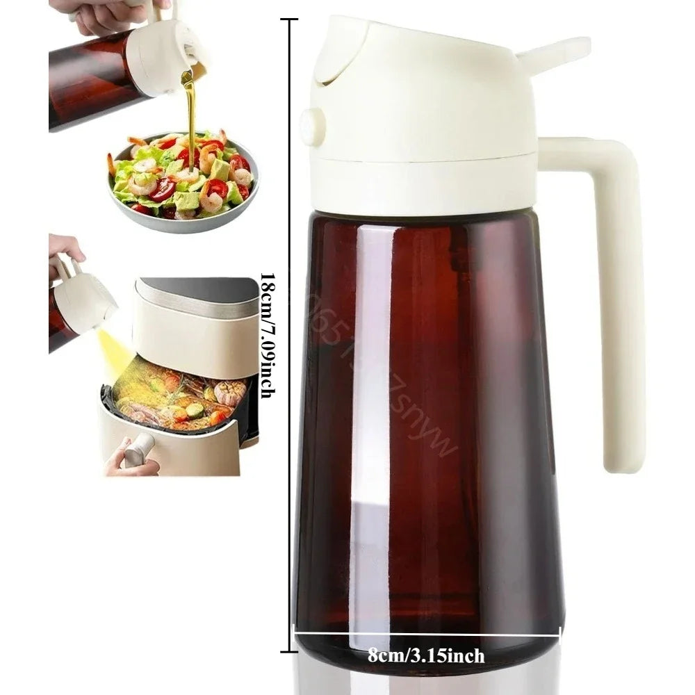 16oz/470ml 2-in-1 Brown Glass Oil Dispenser Sprayer Leakproof Olive Oil Sprayer Bottle for Cooking Air Fryer BBQ Baking Salad