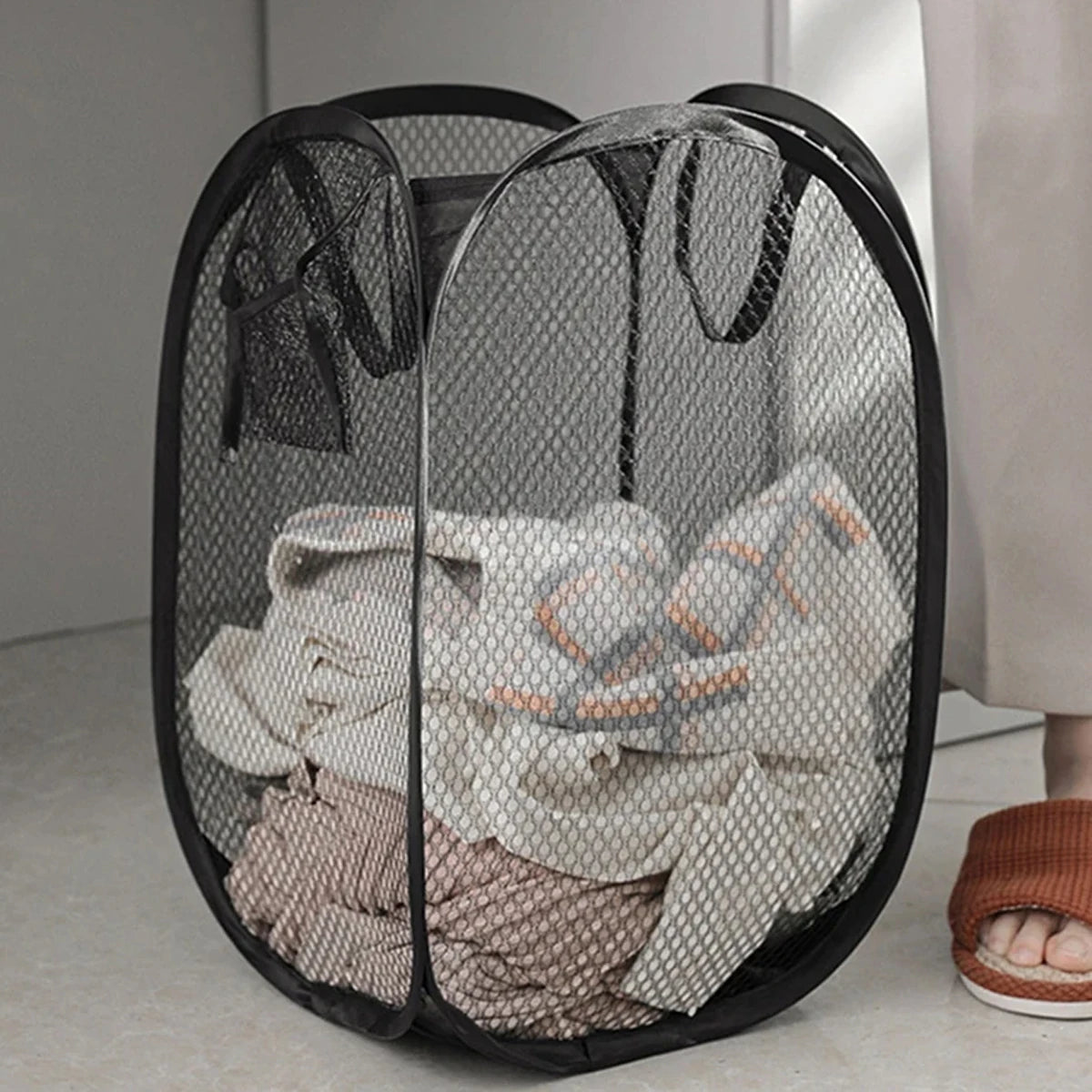 1pc-Folding Dirty Laundry Sorting Basket Washing FrameBathroomCloth MeshStorage BagFrame Bucket LaundryOrganizers Storage Pouch