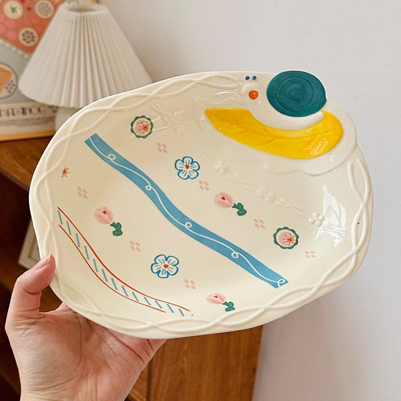 Korean Style Vegetable Plate Househole Underglaze Colored Ceramic Fruit Plate Fish Dish Vinger Dish Kitchen Tableware Set