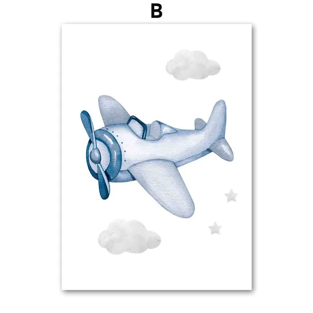 Hot Air Balloon Plane Train Car Custom Baby Name Wall Art Nordic Posters Painting Cartoon Pictures Kids Room Decor Canvas Prints