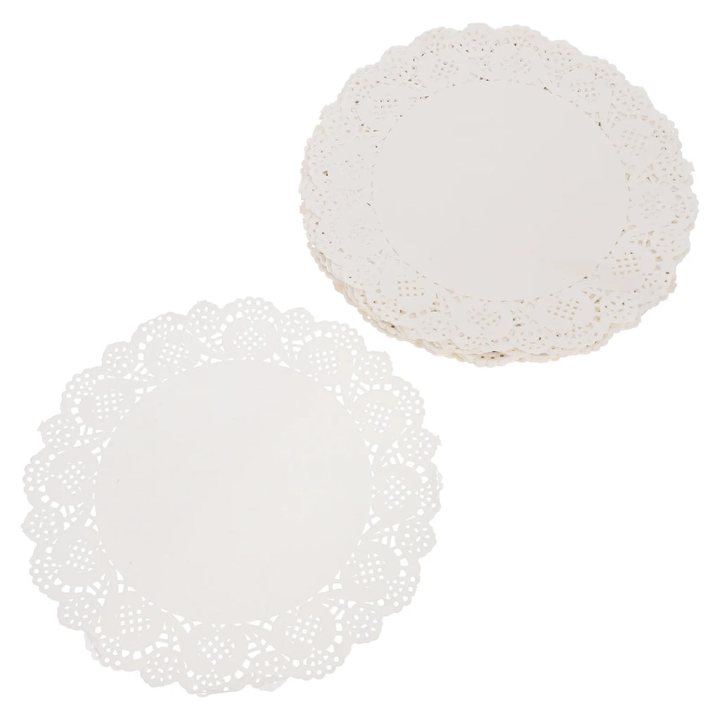 100Pcs 7.5 Inch White Cake Doilies Lace Paper Pads for Table Plate Decorating Wedding Coffee Bar Home Use Premium Round Liners