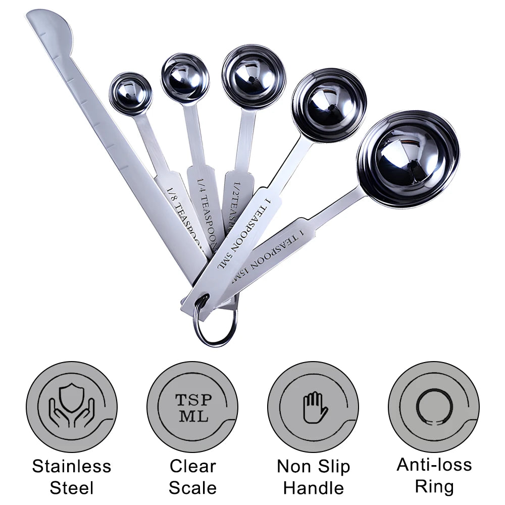 Stackable Measuring Cups and Spoons Set Baking Tools Stainless Steel Coffee Measuring Spoon Kitchen Accessories 1/4/6 PCS
