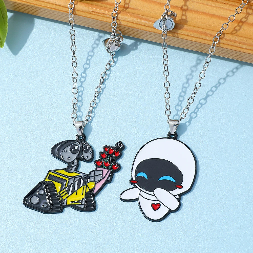 2Pcs Disney Walle & Eve Couple Necklaces Fashion Enamel Jewelry for Men Women Best Friend Pendant Gifts