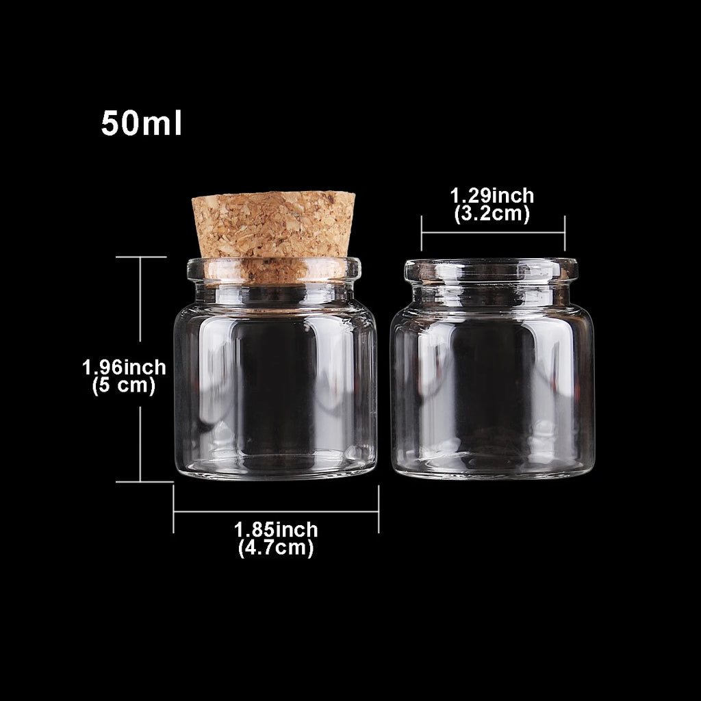 2pcs 50ml 47*50mm Transparent Glass Bottles with Cork Lids Spice Jars Pill Container Glass Storage Vessels for Wedding Favor
