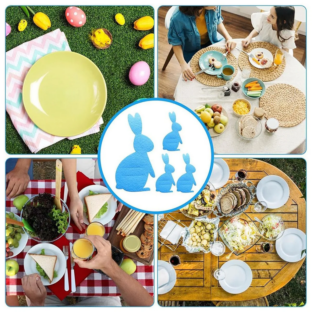 ATTU Cutlery Storage Bag Easter Bunny Cutlery Set Knife and Fork Bag Happy Easter Decorative Tableware Accessories Blue