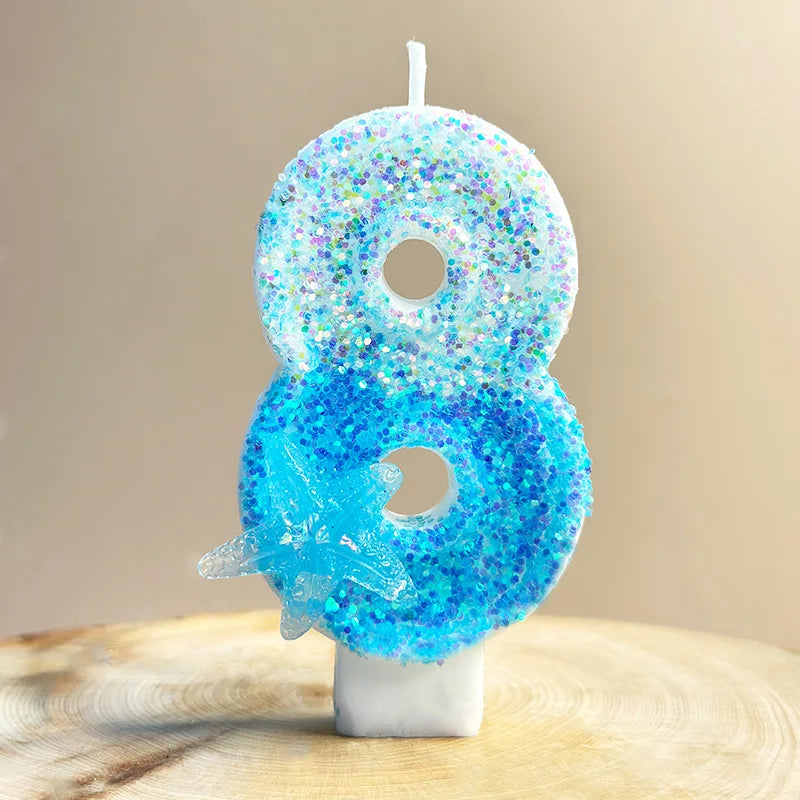 4x7.5cm Gradient Blue Starfish Digital Candle Cake 0-9 Birthday Candle Party Party Birthday Atmosphere Decoration